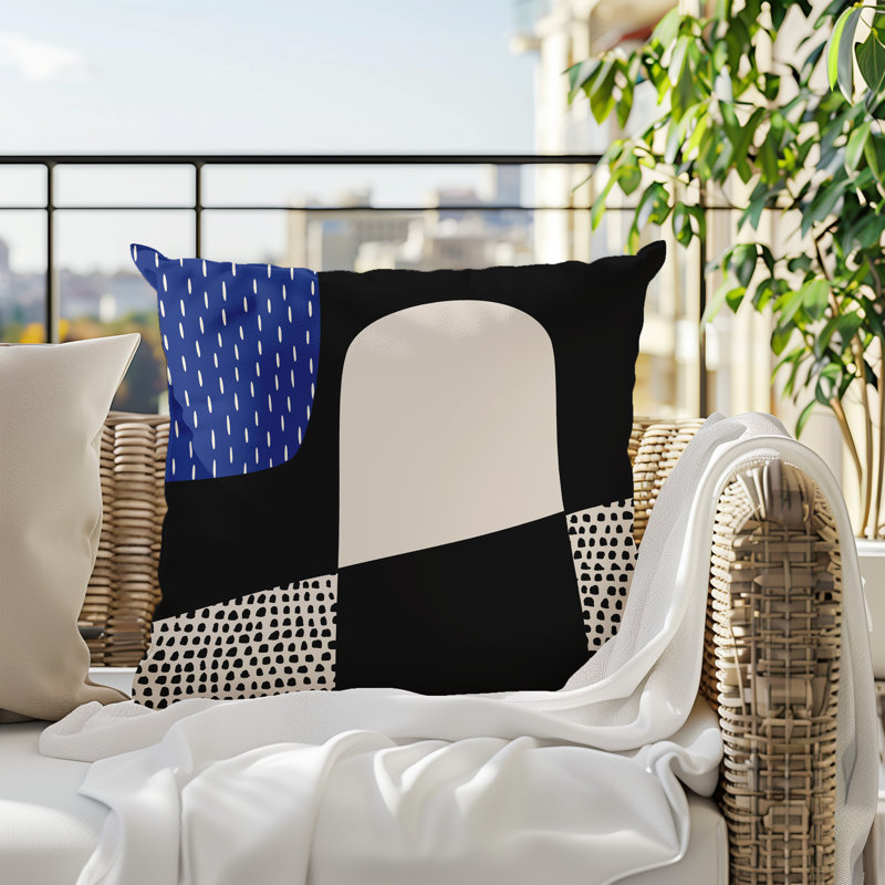 Coussin carré intérieur / extérieur pia, H 15 po x l 15 po, Bleu marine / noir / blanc cassé