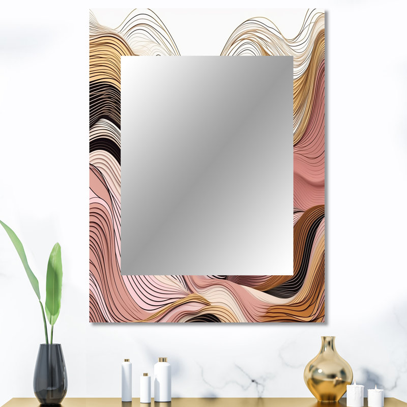 Exploration des lignes abstraites IV - miroir d'art linéaire, miroir mural rose unique, impression sur métal, 40 po x 30 po