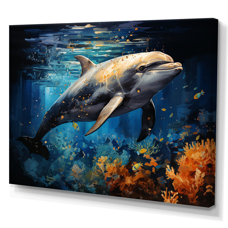 «Dolphin Odyssey» sur toile, H 16 po x l 32 po x P 1 po, Toile tendue