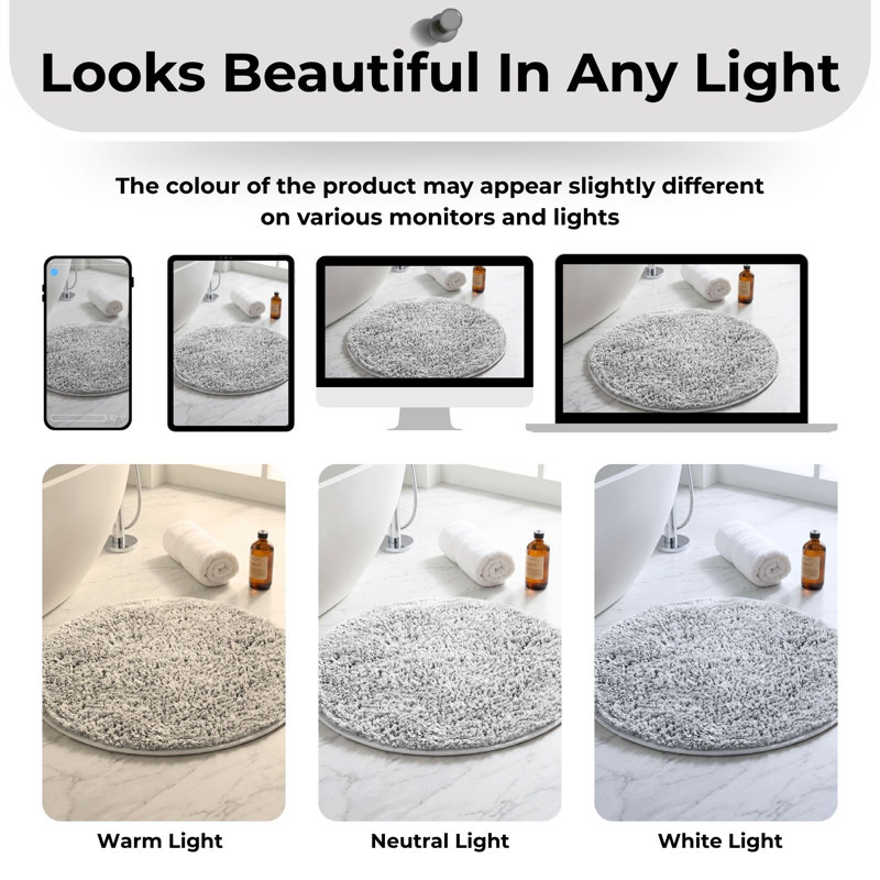 Better Trends 100% Polyester Bath Rug, Non-Slip TPR Backing 24" Round Bathroom Mat, Ultra-Soft Quick-Dry Machine Washable Absorbent Rug, Silver