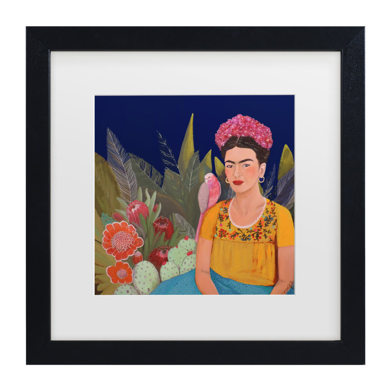 «Frida A Casa Azul Revisitated», art encadré par Sylvie Demers, H 18 po x l 18 po x P 0,75 po, Noir