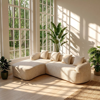 Canapé modulaire courbé en chenille beige l 101,18 po x P 66,93 po x H 25,59 po Retro