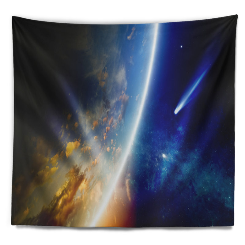 Comète spacescape approchant la tapisserie de la terre, H 32 po x l 39 po