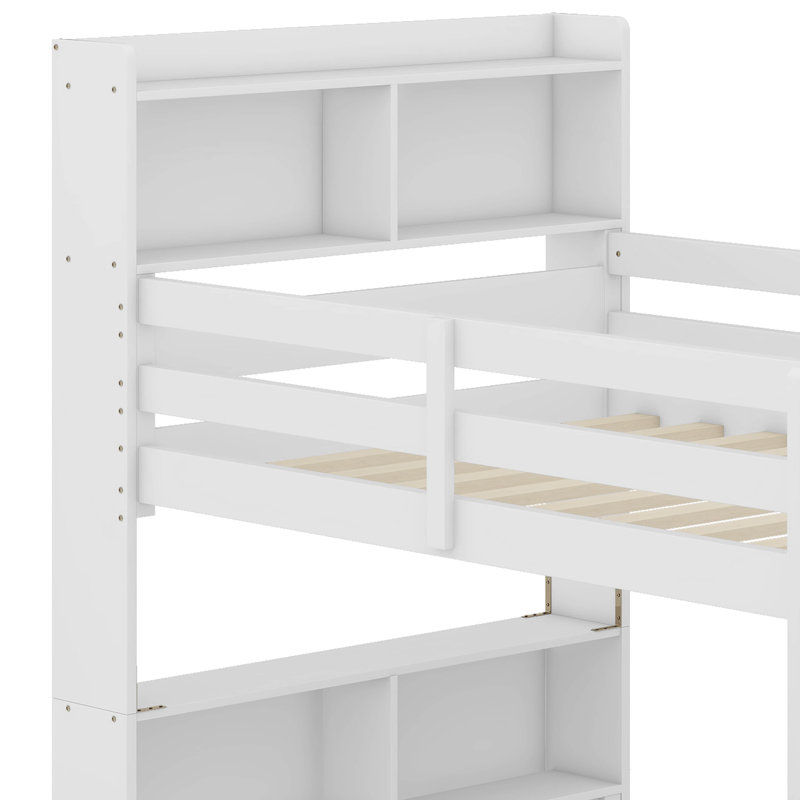 Lit superposé simple au-dessus de simple avec rangement, peut être divisé en 2 lits, Blanc