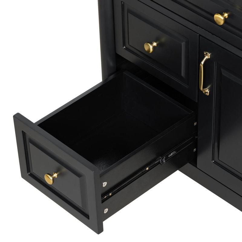 Meuble-lavabo autoportant de 36 po avec lavabo en céramique, tiroirs rabattables et tablettes réglables, Noir