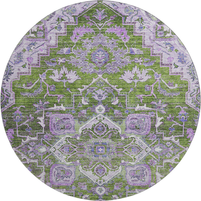 Premium Machine Washable Prisco Olive Rug, Round 8'