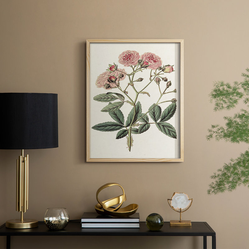 «Pink Floral Mix», reproduction encadrée en V - bois massif, Naturel, H 11 po x l 9 po