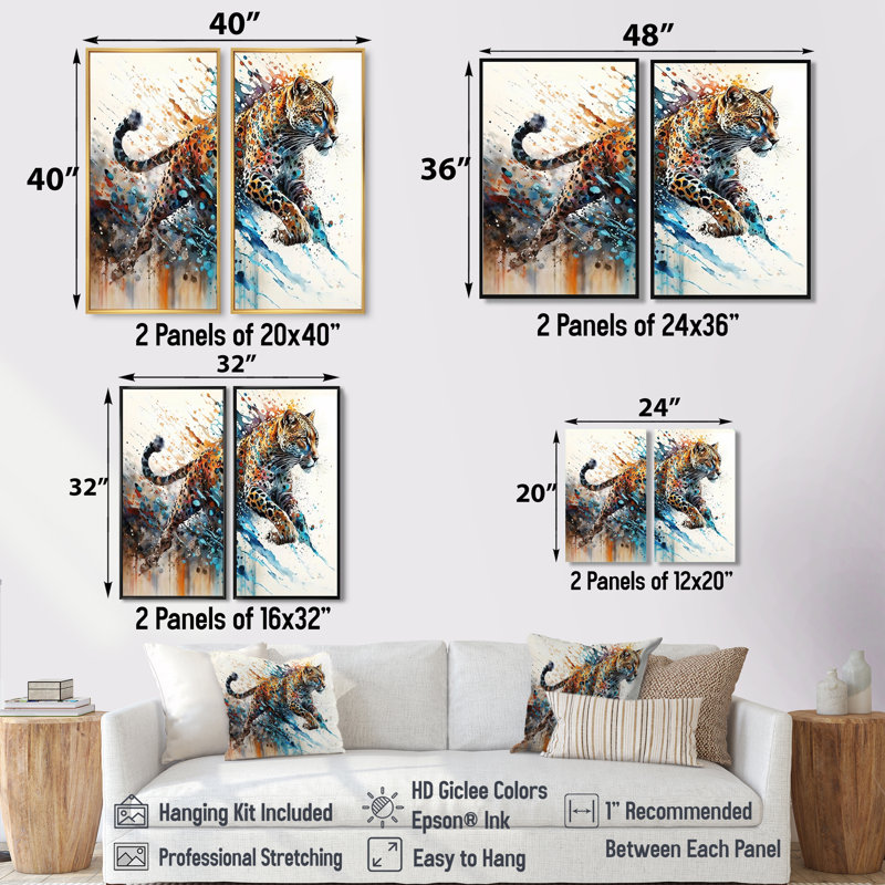 Guépard - léopard / art mural grand guépard 2 pièces, 32'' H x 32'' W, Wrapped Canvas, Does Not Apply