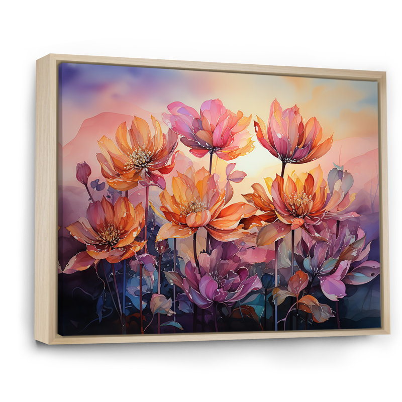 Tulipes coucher de soleil I - décoration murale tulipes, Cadre naturel flottant, H 12 po x l 20 po x P 1 po