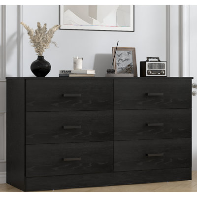 Commode pour chambre à coucher, commode double 6 tiroirs en bois moderne pour le salon de la chambre à coucher