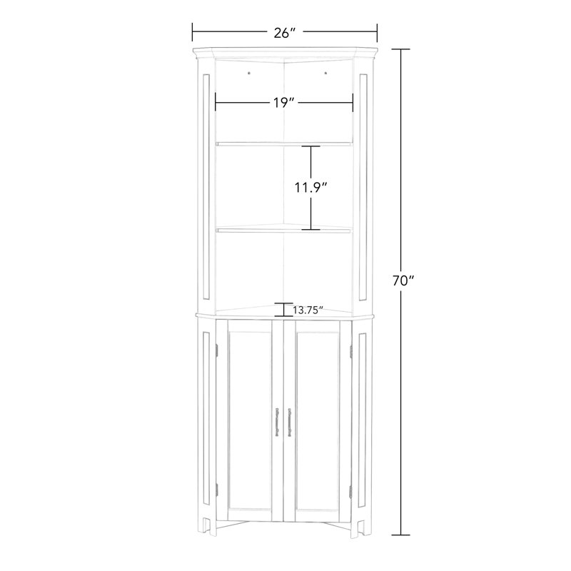 White Tall Corner Storage Cabinet with Adjustable Shelving