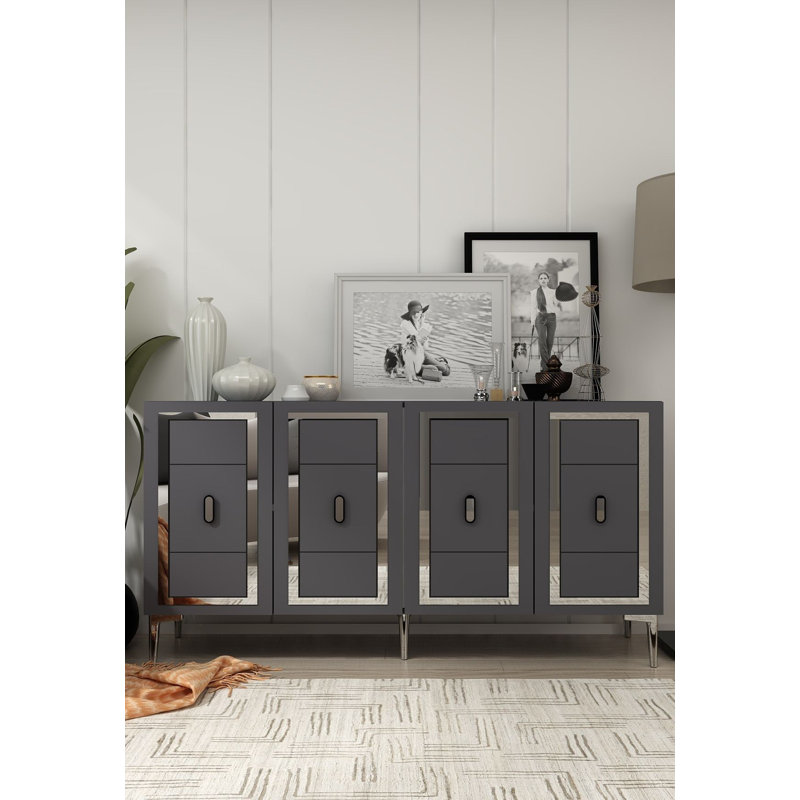 Console à 4 portes avec découpes arquées, Argent / anthracite