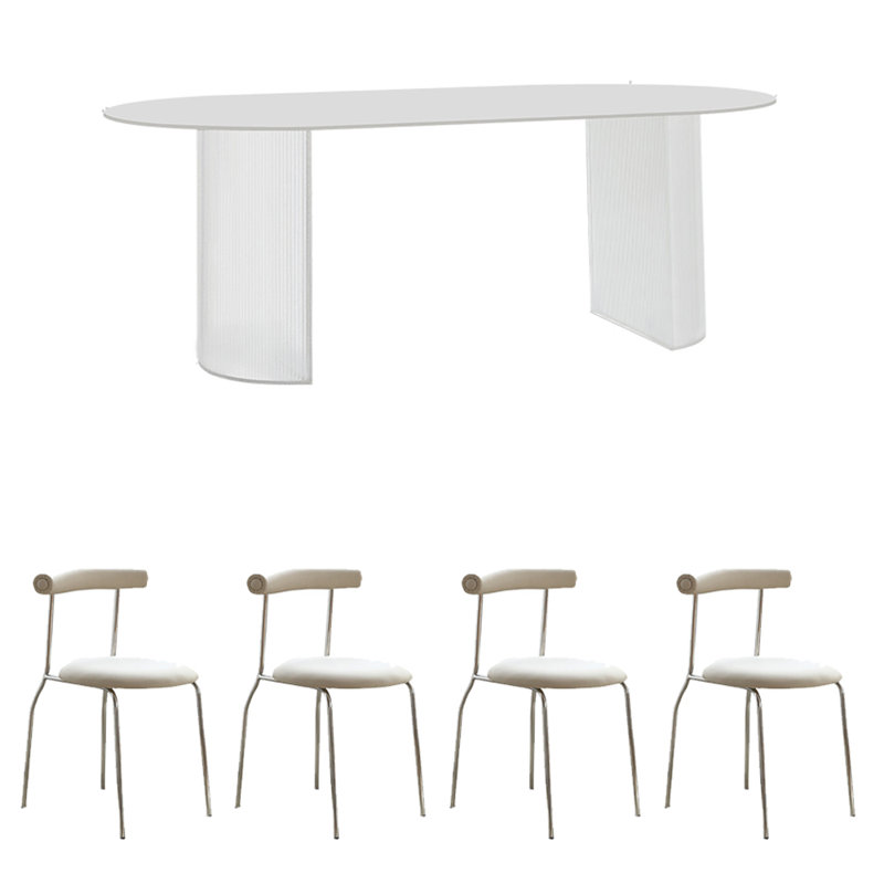 Ensemble de table de salle à manger en pierre frittée blanche, H 29,53 po x L 70,87 po x l 31,5 po
