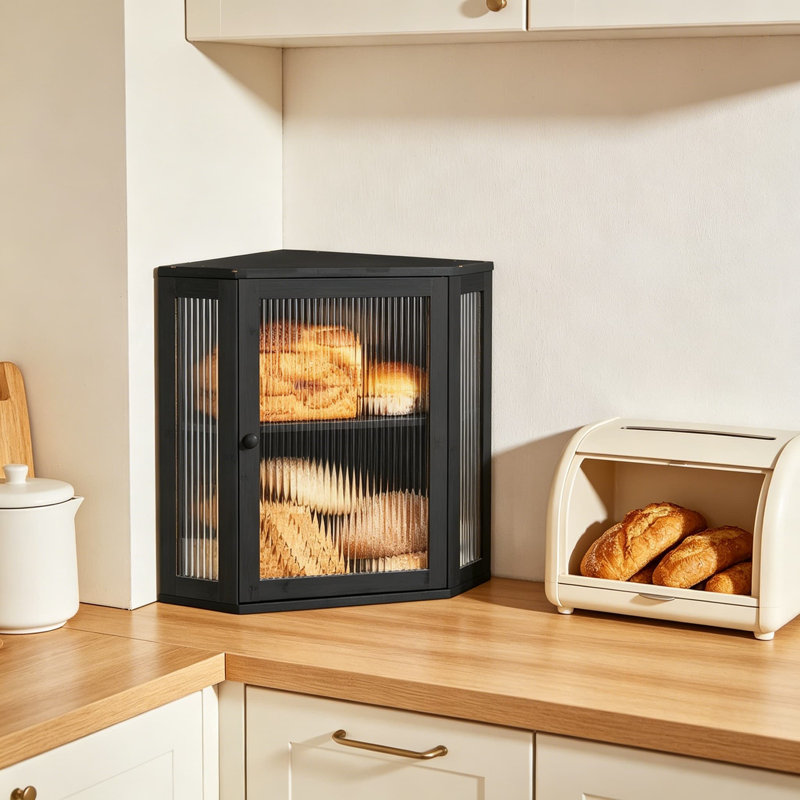 Boîte à pain de coin pour comptoir de cuisine, très grande boîte à pain en bambou double couche avec tablette réglable, rangement pour pain moderne