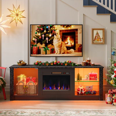 63" Freestanding Electric Fireplace TV Stand Media Console For Tvs To 70" With Cabinet
