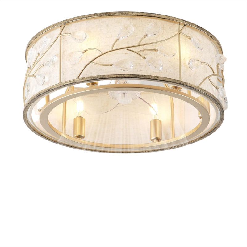 20" Caged Crystal Ceiling Fan With Light, Gold Flush Mount Ceiling Fans With Lights Remote Control, Enclosed With 6 Speeds For Bedroom, Living Room, Nursery