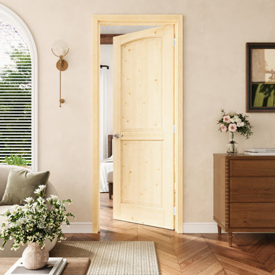Porte pré-suspendue intérieure en bois de pin à 2 panneaux 30 po x 80 po avec charnières argentées, bois de pin naturel, porte intérieure comme garde-manger, porte de chambre à coucher, porte de buanderie, portes de placard, portes de pièce, droite