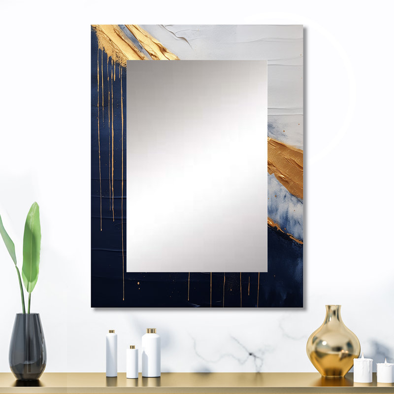 A Touch Of Gold And Kings Blue IV - Abstract Painting Large Wall Mirror, Modern Unique Mirror, Printed Metal Art, 32" x 24"