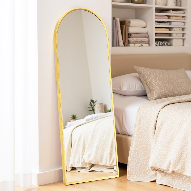 Miroir arqué pleine longueur, grand miroir de plancher avec cadre suspendu ou miroir mural incliné, Doré, 40 po x 16 po
