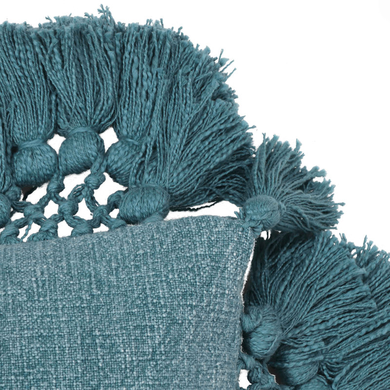 Denim Blue Cotton Square Pillow with Tassels
