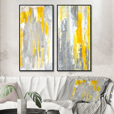 «Gray Meets Yellow Modern Art», ensemble de 2 peintures sur toile