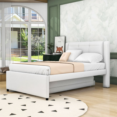 Lit plateforme tapissier double avec lit gigogne Jadarrion