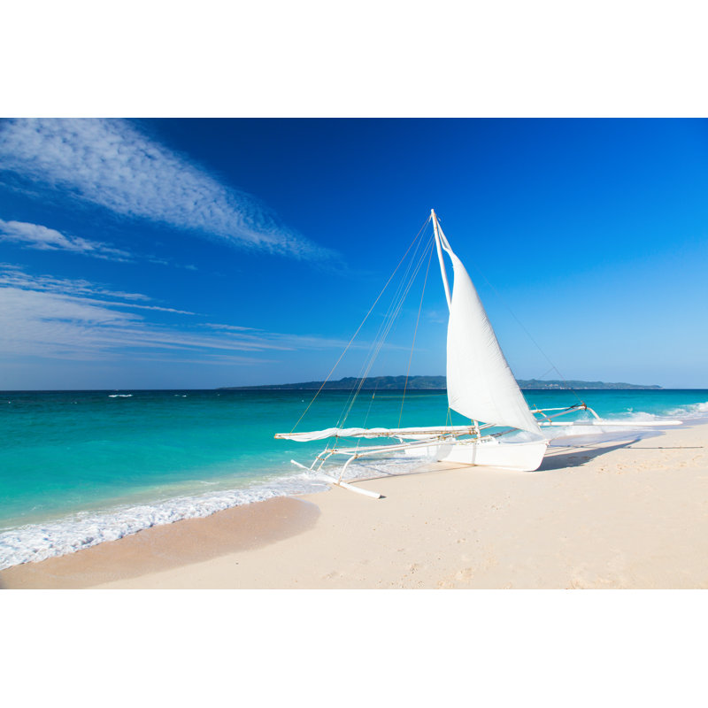 White Sailboat by Danilovi - No Frame Art Prints on Canvas, 81cm H x 122cm W