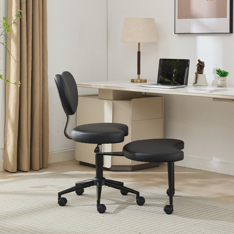 Chaise de bureau avec support lombaire et tabouret réglable, Noir