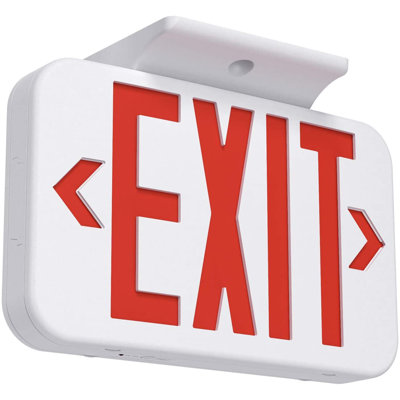 Led Exit Sign Emergency Light Combo Battery Backup, Ul 924, Double Face, Hardwired, Ac 120/277v, Damp Location, Red Letter Exit Sign, 1 Pack