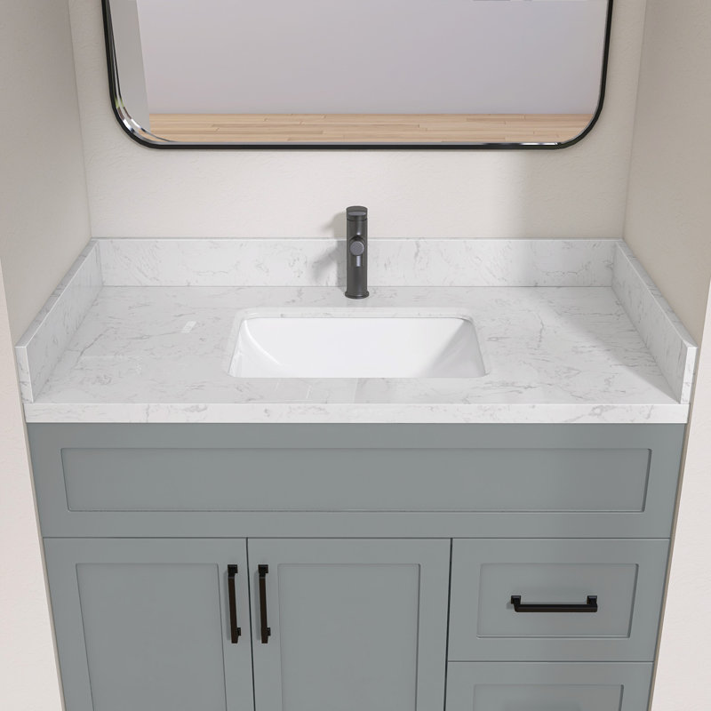 42 po Dosseret de meuble-lavabo en pierre d'ingénierie 4 po Éclaboussure de meuble-lavabo blanc Carrara