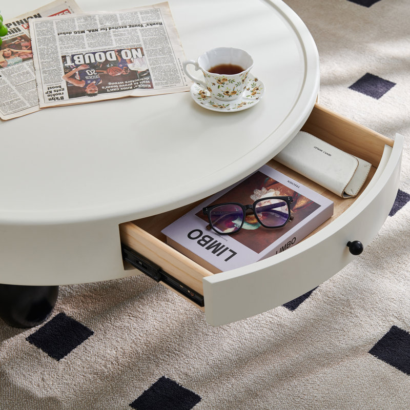 Ensemble de 2 tables basses rondes mignonnes avec tiroir de rangement, table centrale moderne et table d'appoint pour le bureau à domicile