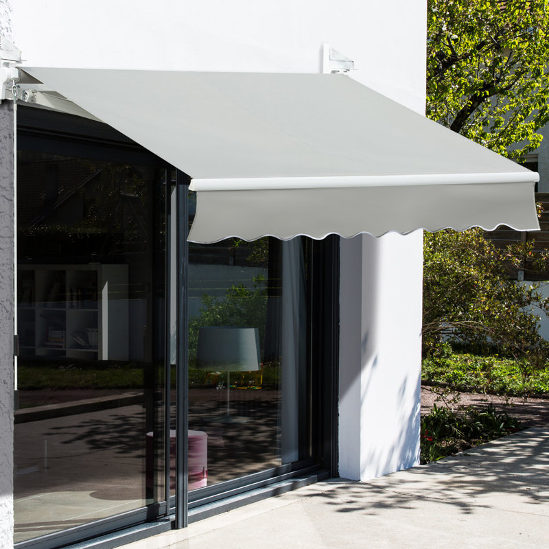 Auvent de patio rétractable, Gris, L 98,4 po x P 79,2 po, Couleur unie