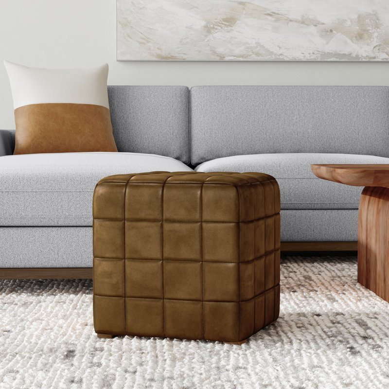 Carlo Square Leather Ottoman, Camel