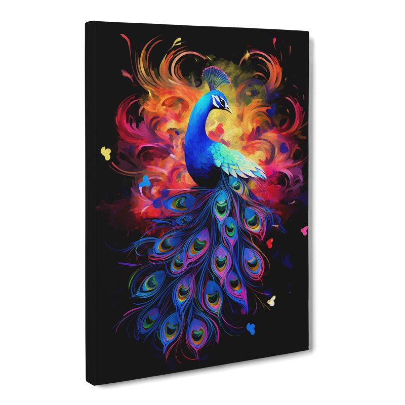 Peacock Gestural Art - Wrapped Canvas, 50cm H x 35cm W x 3cm D