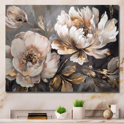 White Grey Peony Blooms In Motion IV - Peonies Framed Art
