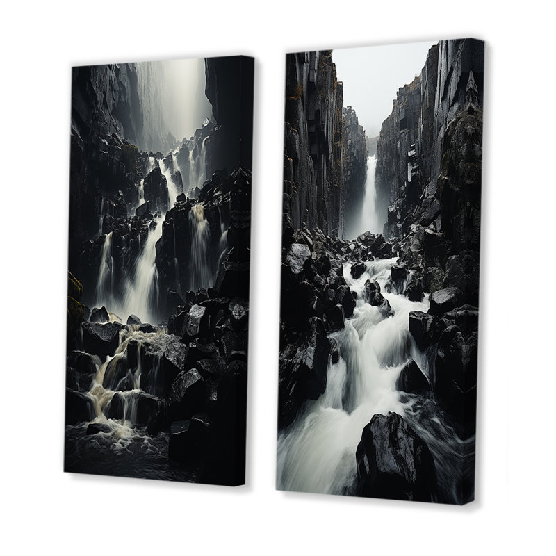 «Waterfall Ephemeral Cascade», 2 pièces sur toile, H 32 po x l 32 po, Toile tendue