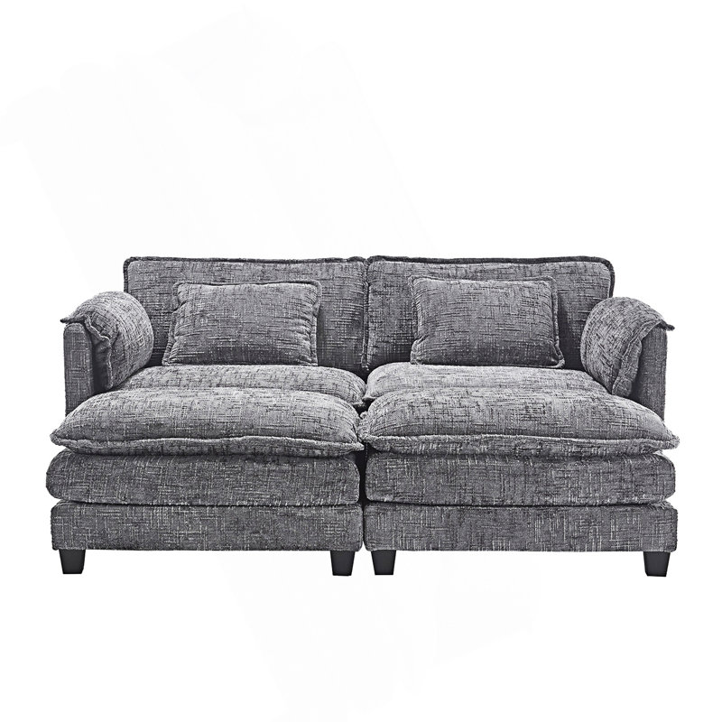 Zuri Upholstered 2-Seater Sectional Sofa with Ottomans, Gray Chenille