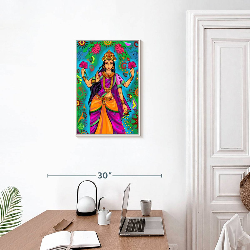 Déesse indienne Lakshmi, 17" x 25", Cadre flottant blanc