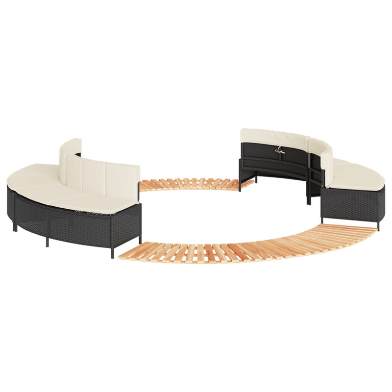 Contour de spa vidaXL en poly rotin noir et bois d'acacia massif, Black