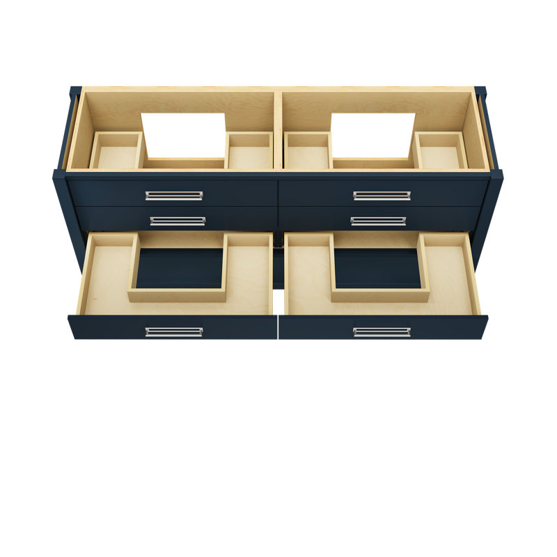 Kiawah Double Drawer Bath Vanity, Hague Blue, Polished Chrome, 72"