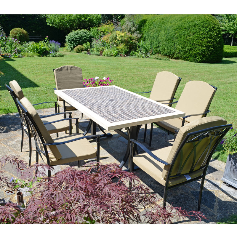 WILMINGTON Stone Dining Table with 6 ASCOT DELUXE Chairs Garden Set