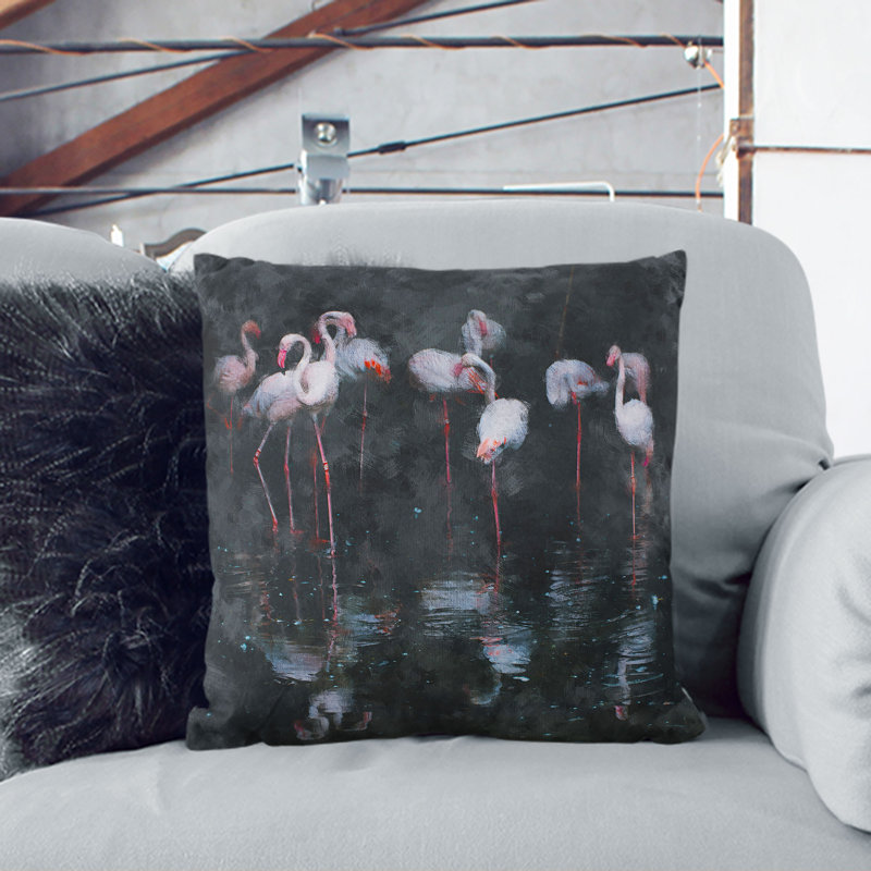 Reflection of Flamingos Painting Cushion with Filling, White, 40cm H x 40cm W x 15cm D