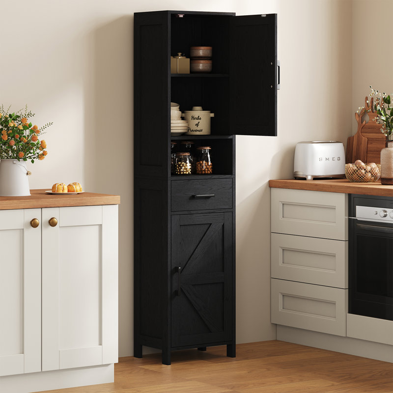 67" H x 15.7" W Freestanding Linen Tower with 2 Doors and 1 Drawer, Black