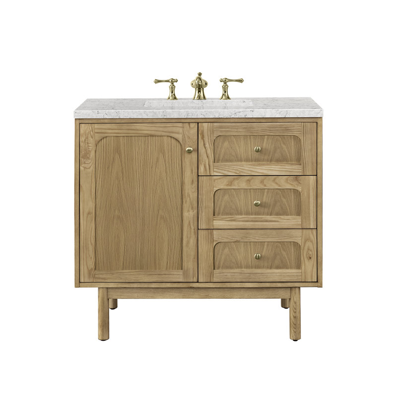 Laurent 36'' W Single Vanity, Eternal Jasmine Pearl, 8" Widespread, Light Natural Oak