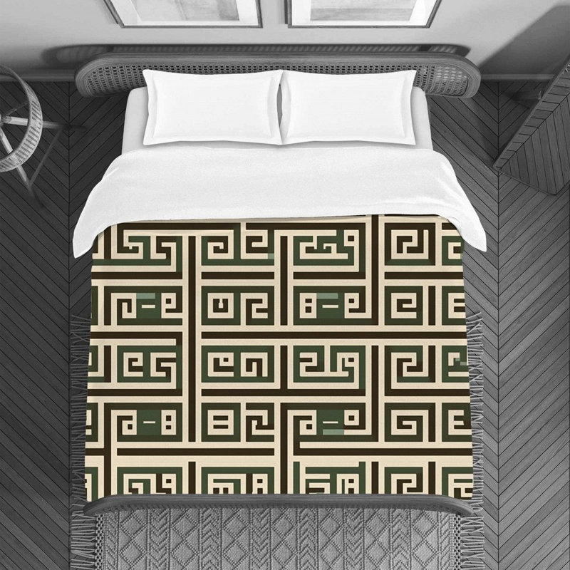Housse de couette Mandala, Housse de couette simple, Brun / vert clair