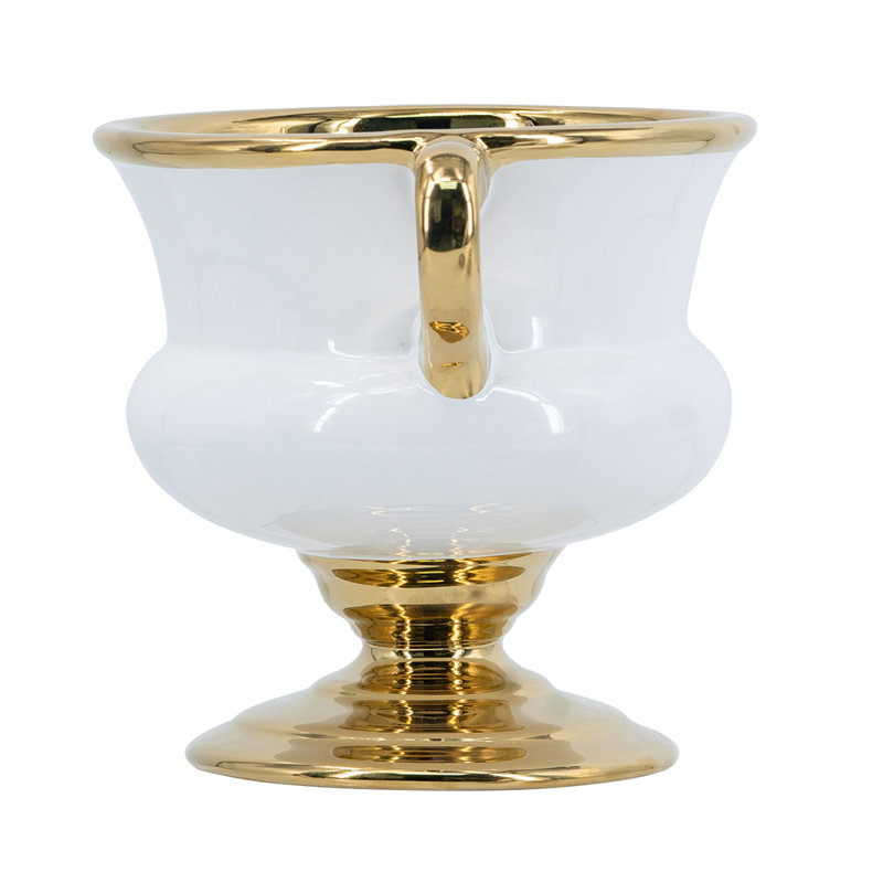 Electric Plating Flower Vase - Gold/White, 6.9" H x 7.1" W x 9.8" D