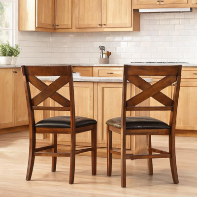Ensemble de 2 chaises d'appoint en bois avec dossier en X et siège rembourré en polyuréthane espresso pour la cuisine et la salle à manger