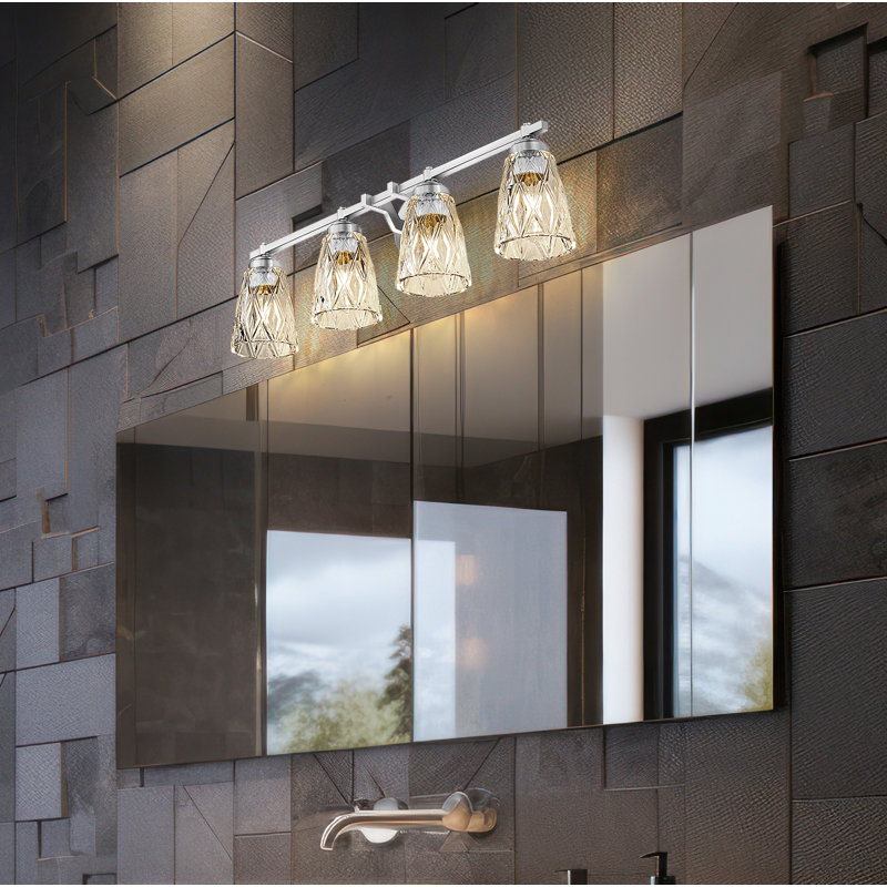 Meuble-lavabo 4 lumières Andree, H 9 po x l 32 po x P 6,25 po, Nickel brossé, Quatre lumières