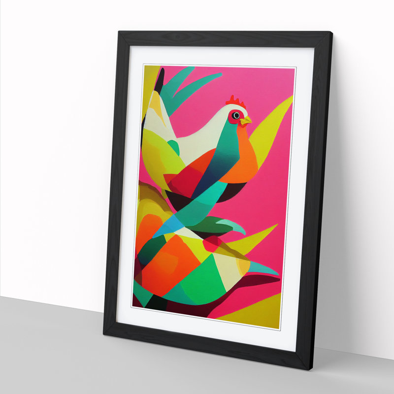 Chicken Hydrodipped - Single Picture Frame Print, 64cm H x 46cm W, Walnut Framed