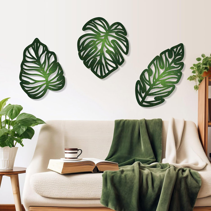 3 pièces de feuilles de palmier en bois, art mural feuille tropicale, plante naturelle, décoration murale, plante tropicale, sculptures murales pour salon, cuisine, chambre à coucher, jardin (ferme, feuilles-A)